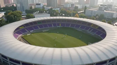 A dramatic night match on a rain-slick stadium pitch, two anonymous players locked in a fierce duel for the ball, one in...